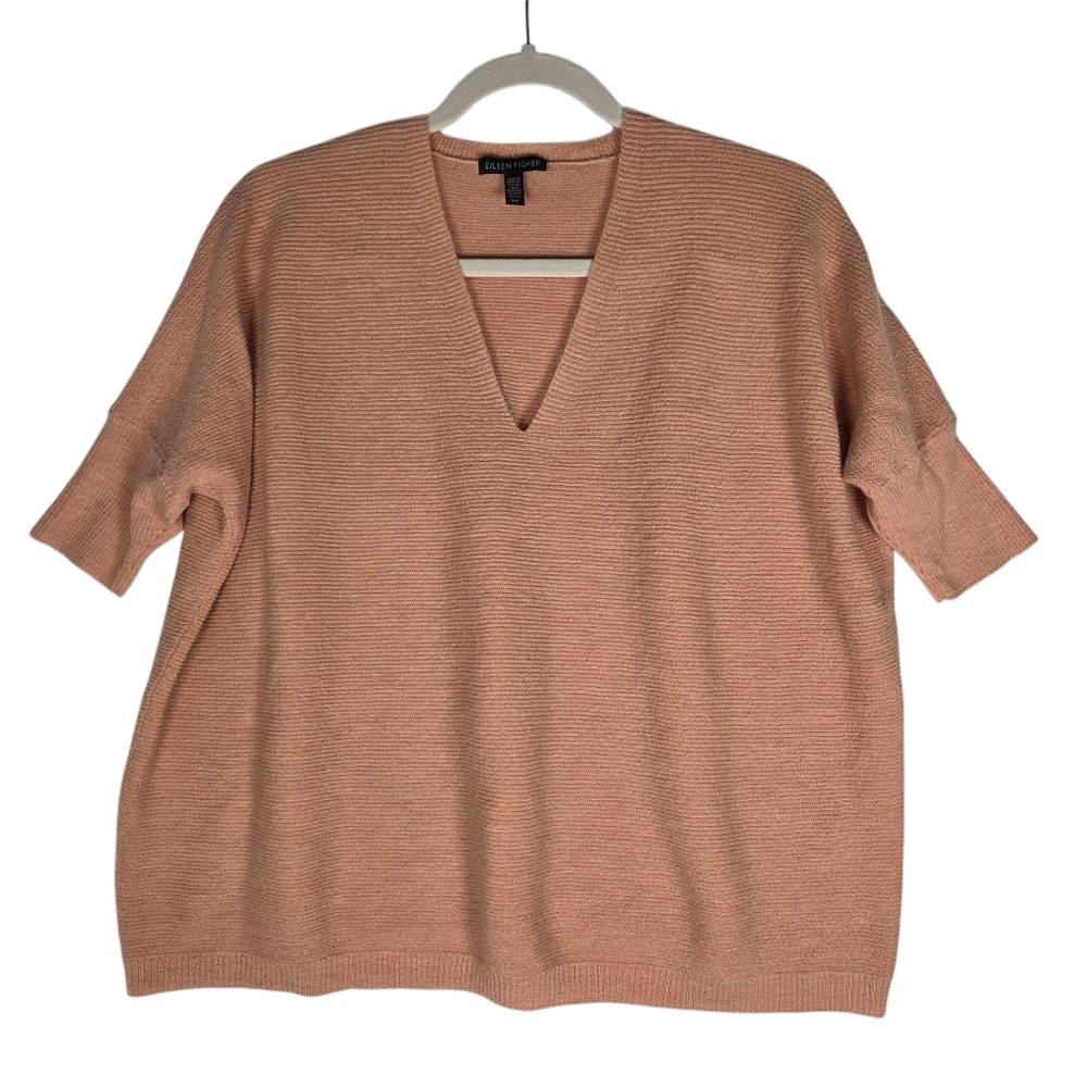 Eileen Fisher Box Top Womens Size Small V Neck Short Sleeve Italian Yarn